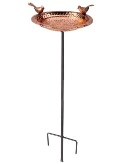 Pure Copper Bird Bath With Two Copper Birds And Multipronged Garden Pole -Charming Outdoors Shop 3 4 crop 8613378 06v