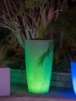 Solar Illuminated Planter Tall Granite, 32" -Charming Outdoors Shop 8600183 0683 tif