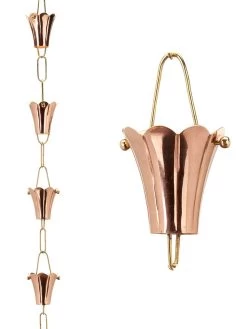 Fluted Flower Pure Copper Rain Chain, 8.5' -Charming Outdoors Shop 8600204 01v