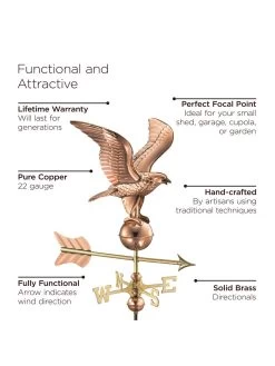 Eagle Cottage Copper Weathervane With Roof Mount -Charming Outdoors Shop 8600278 01v