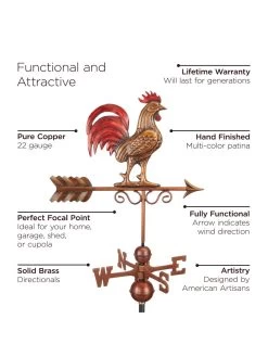 Bantam Rooster Copper Weathervane 11 Bantam Rooster Copper Weathervane -Charming Outdoors Shop 8600280 05v