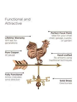 Rooster Garden Copper Weathervane With Pole -Charming Outdoors Shop 8600284 04v 1