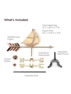 Sailboat Cottage Copper Weathervane With Roof Mount -Charming Outdoors Shop 8600347 01v