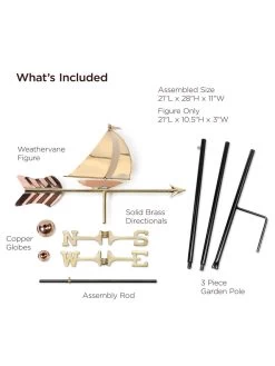 Sailboat Garden Copper Weathervane With Pole -Charming Outdoors Shop 8600348 02v