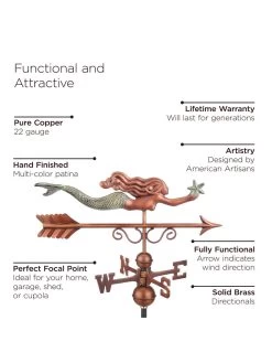 Little Mermaid Copper Weathervane -Charming Outdoors Shop 8600350 01v