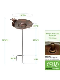 Achla Designs Antiqued Birdbath With Birds And Stake -Charming Outdoors Shop 8609294 05v