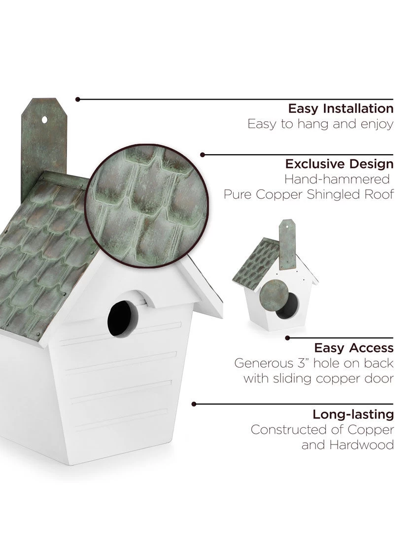Classic Cottage Bird House With Verdigris Copper Roof 3 Classic Cottage Bird House With Verdigris Copper Roof - Image 3