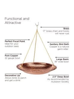 Copper Hanging Birdbath, 18" -Charming Outdoors Shop 8612268 04v