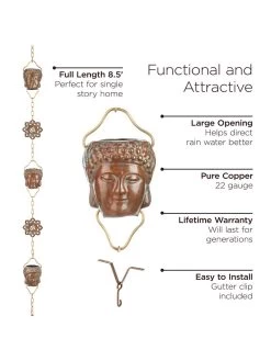 Buddha Copper Rain Chains, 8.5' -Charming Outdoors Shop 8612737 03v