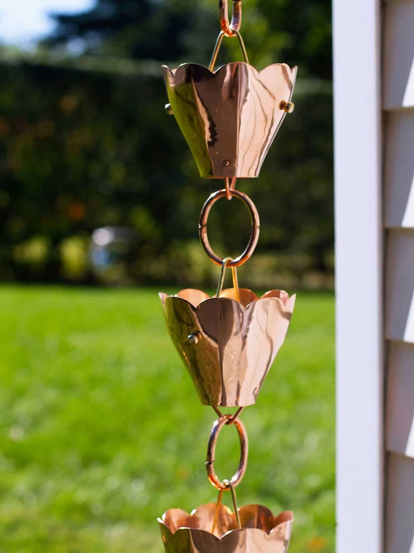Tulip Pure Copper Rain Chain, 8.5' 1 Tulip Pure Copper Rain Chain, 8.5'