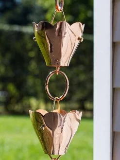 Tulip Pure Copper Rain Chain, 8.5' 8 Tulip Pure Copper Rain Chain, 8.5' -Charming Outdoors Shop 8612740 02v