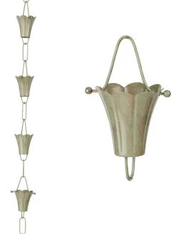 Fluted Flower Pure Copper Rain Chain, 8.5' -Charming Outdoors Shop 8612742 02v