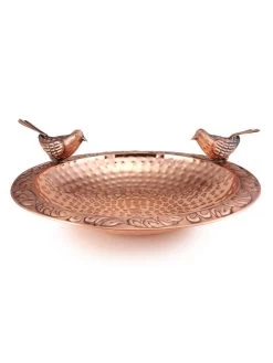 Pure Copper Bird Bath With Two Copper Birds And Multipronged Garden Pole -Charming Outdoors Shop 8613378 04v